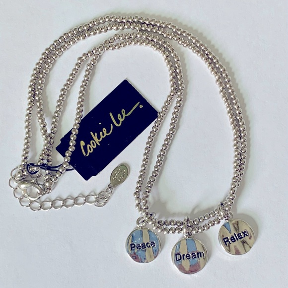 Cookie Lee Jewelry - ☮️3 Charm “Relax Dream Peace” 2 Strand Beaded Chain Necklace by Cookie Lee
